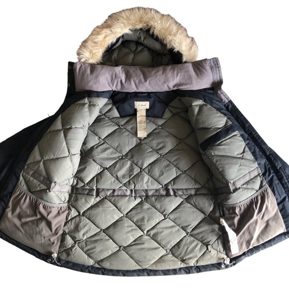 LL Bean Women's Baxter State Parka Black Removable Hood Faux Fur Down XS Petite - Picture 4 of 15